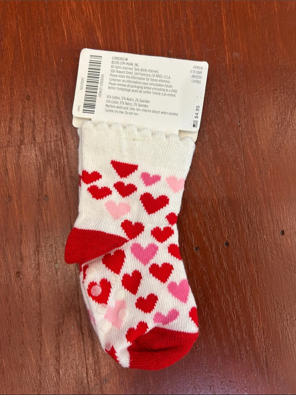 Gymboree Heart Pattern Baby Socks - Pink, Red & White